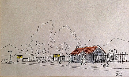 Small town Railway Station - Illustration by Vasant Sarwate