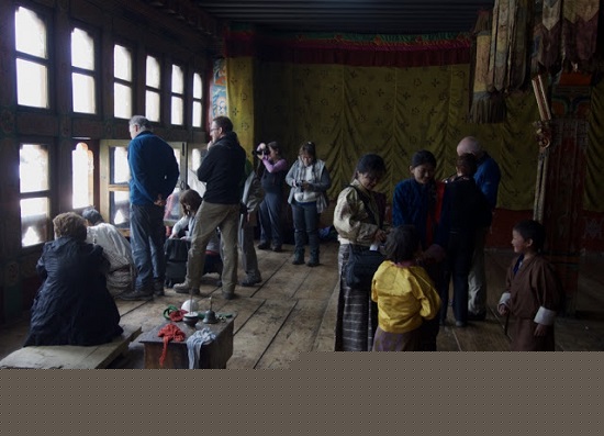 At the upper level of the monastery - Ura festival, Bhutan