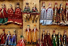 Dolls made by local craftspersons on display near Patwa Haveli at Jaisalmer