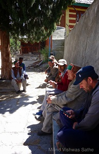 Villagers gathered at the temple 